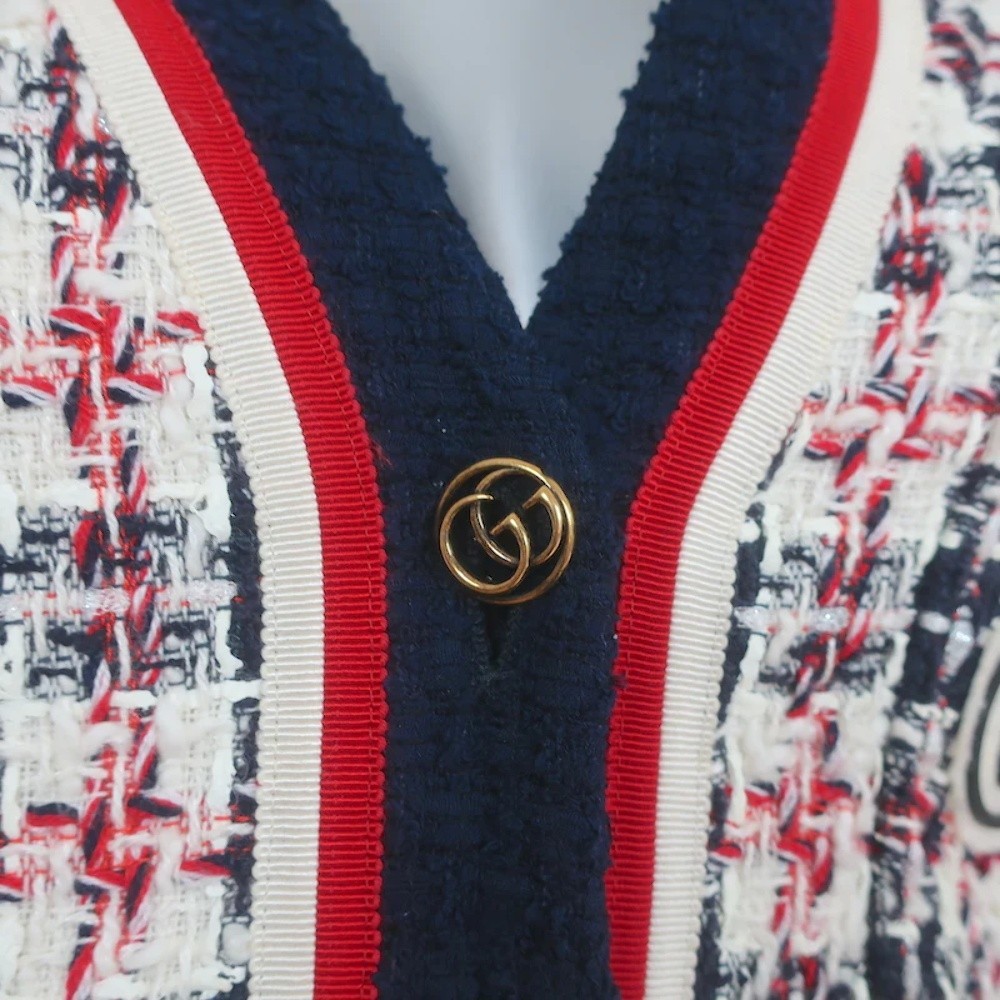 Gucci Sega Logo Tweed Blazer White/Navy Size 38 Single Breasted Jacket - Picture 2 of 12